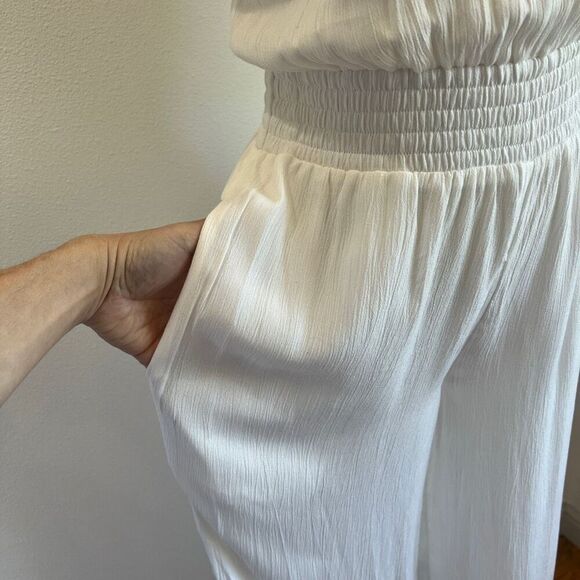 PrAna Fernie Wide Leg Jumpsuit White Size S NWT Lightweight Semi-Sheer Coverup - Picture 6 of 16